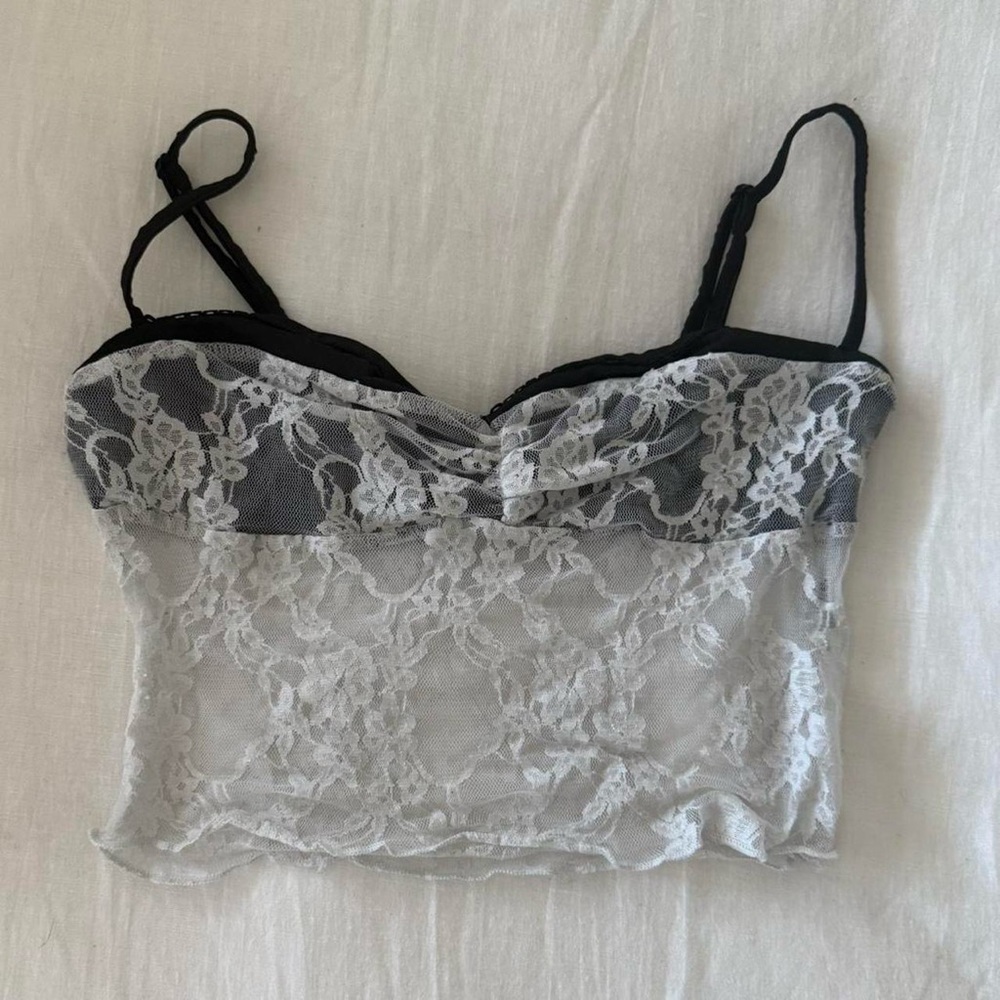 Lace Crop Top with Black Straps